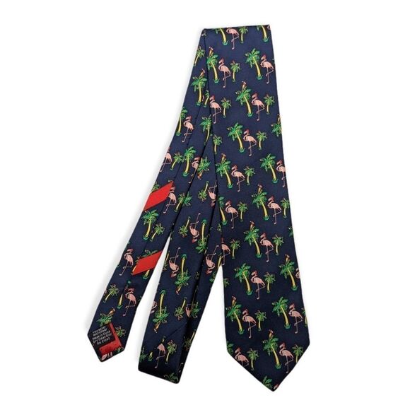 Hallmark Holiday Traditions Men's Blue Flamingo Festive Tie - Picture 1 of 4
